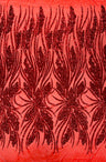 Feather Damask Shiny Sequin Design 4-Way Stretch Mesh Fabric - Damask Pattern, 54" Width (1 Yard)