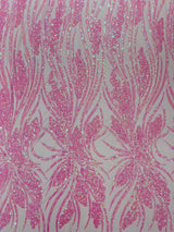 Feather Damask Shiny Sequin Design 4-Way Stretch Mesh Fabric - Damask Pattern, 54" Width (1 Yard)