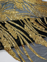 Feather Damask Shiny Sequin Design 4-Way Stretch Mesh Fabric - Damask Pattern, 54" Width (1 Yard)