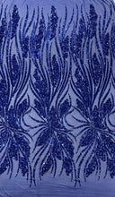 Feather Damask Shiny Sequin Design 4-Way Stretch Mesh Fabric - Damask Pattern, 54" Width (1 Yard)