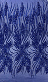 Feather Damask Shiny Sequin Design 4-Way Stretch Mesh Fabric - Damask Pattern, 54" Width (1 Yard)
