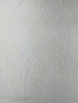 Feather Damask Shiny Sequin Design 4-Way Stretch Mesh Fabric - Damask Pattern, 54" Width (1 Yard)