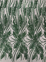 Feather Damask Shiny Sequin Design 4-Way Stretch Mesh Fabric - Damask Pattern, 54" Width (1 Yard)