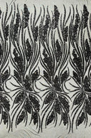 Feather Damask Shiny Sequin Design 4-Way Stretch Mesh Fabric - Damask Pattern, 54" Width (1 Yard)