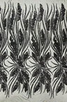 Feather Damask Shiny Sequin Design 4-Way Stretch Mesh Fabric - Damask Pattern, 54" Width (1 Yard)