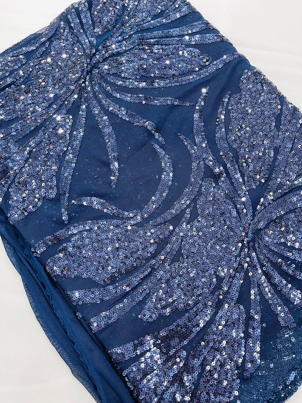 Feather Damask Shiny Sequin Design 4-Way Stretch Mesh Fabric - Damask Pattern, 54" Width (1 Yard)