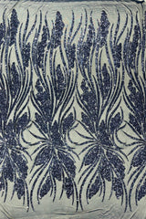 Feather Damask Shiny Sequin Design 4-Way Stretch Mesh Fabric - Damask Pattern, 54" Width (1 Yard)