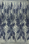 Feather Damask Shiny Sequin Design 4-Way Stretch Mesh Fabric - Damask Pattern, 54" Width (1 Yard)
