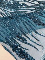Feather Damask Shiny Sequin Design 4-Way Stretch Mesh Fabric - Damask Pattern, 54" Width (1 Yard)