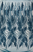 Feather Damask Shiny Sequin Design 4-Way Stretch Mesh Fabric - Damask Pattern, 54" Width (1 Yard)