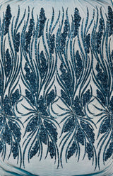 Feather Damask Shiny Sequin Design 4-Way Stretch Mesh Fabric - Damask Pattern, 54" Width (1 Yard)