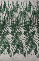 Feather Damask Shiny Sequin Design 4-Way Stretch Mesh Fabric - Damask Pattern, 54" Width (1 Yard)