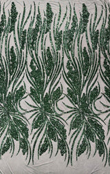Feather Damask Shiny Sequin Design 4-Way Stretch Mesh Fabric - Damask Pattern, 54" Width (1 Yard)