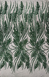 Feather Damask Shiny Sequin Design 4-Way Stretch Mesh Fabric - Damask Pattern, 54" Width (1 Yard)