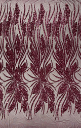 Feather Damask Shiny Sequin Design 4-Way Stretch Mesh Fabric - Damask Pattern, 54" Width (1 Yard)