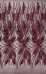 Feather Damask Shiny Sequin Design 4-Way Stretch Mesh Fabric - Damask Pattern, 54" Width (1 Yard)