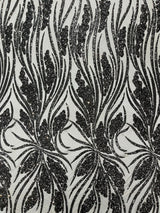 Feather Damask Shiny Sequin Design 4-Way Stretch Mesh Fabric - Damask Pattern, 54" Width (1 Yard)