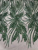 Feather Damask Shiny Sequin Design 4-Way Stretch Mesh Fabric - Damask Pattern, 54" Width (1 Yard)
