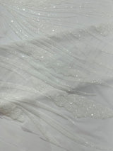 Feather Damask Shiny Sequin Design 4-Way Stretch Mesh Fabric - Damask Pattern, 54" Width (1 Yard)