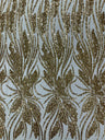 Feather Damask Shiny Sequin Design 4-Way Stretch Mesh Fabric - Damask Pattern, 54" Width (1 Yard)