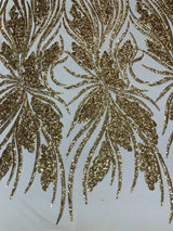 Feather Damask Shiny Sequin Design 4-Way Stretch Mesh Fabric - Damask Pattern, 54" Width (1 Yard)