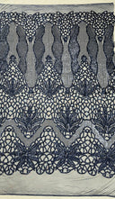 Feather Damask Sequin Design 4 Way Stretch Mesh Fabric - Floral Damask, Iridescent Sequins, 4 Way Stretch, 1 Yard