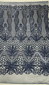 Feather Damask Sequin Design 4 Way Stretch Mesh Fabric - Floral Damask, Iridescent Sequins, 4 Way Stretch, 1 Yard