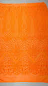 Feather Damask Sequin Design 4 Way Stretch Mesh Fabric - Floral Damask, Iridescent Sequins, 4 Way Stretch, 1 Yard