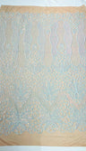 Feather Damask Sequin Design 4 Way Stretch Mesh Fabric - Floral Damask, Iridescent Sequins, 4 Way Stretch, 1 Yard