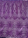 Feather Damask Sequin Design 4 Way Stretch Mesh Fabric - Floral Damask, Iridescent Sequins, 4 Way Stretch, 1 Yard