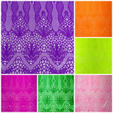 Feather Damask Sequin Design 4 Way Stretch Mesh Fabric - Floral Damask, Iridescent Sequins, 4 Way Stretch, 1 Yard