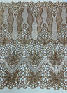 Feather Damask Sequin Design 4 Way Stretch Mesh Fabric - Floral Damask, Iridescent Sequins, 4 Way Stretch, 1 Yard