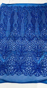 Feather Damask Sequin Design 4 Way Stretch Mesh Fabric - Floral Damask, Iridescent Sequins, 4 Way Stretch, 1 Yard