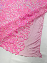 Feather Damask Sequin Design 4 Way Stretch Mesh Fabric - Floral Damask, Iridescent Sequins, 4 Way Stretch, 1 Yard