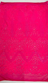 Feather Damask Sequin Design 4 Way Stretch Mesh Fabric - Floral Damask, Iridescent Sequins, 4 Way Stretch, 1 Yard