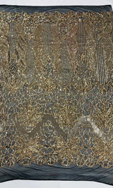 Feather Damask Sequin Design 4 Way Stretch Mesh Fabric - Floral Damask, Iridescent Sequins, 4 Way Stretch, 1 Yard