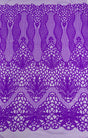 Feather Damask Sequin Design 4 Way Stretch Mesh Fabric - Floral Damask, Iridescent Sequins, 4 Way Stretch, 1 Yard