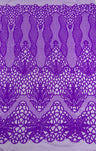 Feather Damask Sequin Design 4 Way Stretch Mesh Fabric - Floral Damask, Iridescent Sequins, 4 Way Stretch, 1 Yard