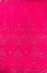 Feather Damask Sequin Design 4 Way Stretch Mesh Fabric - Floral Damask, Iridescent Sequins, 4 Way Stretch, 1 Yard