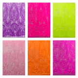 Feather Damask Shiny Sequin Design 4 Way Stretch Mesh Fabric - Iridescent Sequin Embroidered Mesh, 48-50" Width, 36" Length (1 Yard)