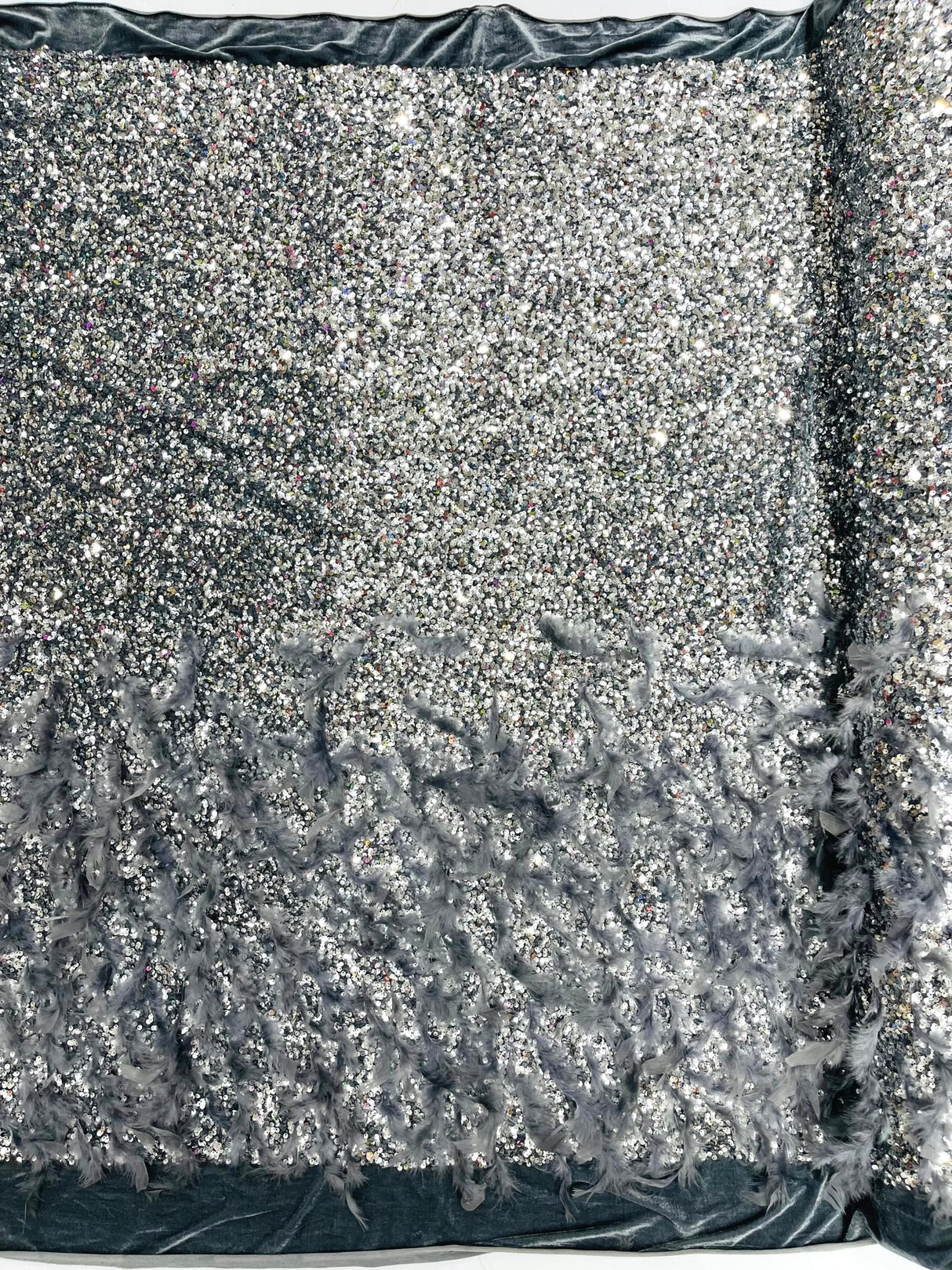 Feather Sequin Velvet Fabric - Feather And Sequin Design, 54" Width (1 Yard)