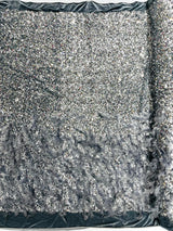 Feather Sequin Velvet Fabric - Feather And Sequin Design, 54" Width (1 Yard)