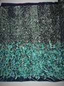 Feather Sequin Velvet Fabric - Feather And Sequin Design, 54" Width (1 Yard)