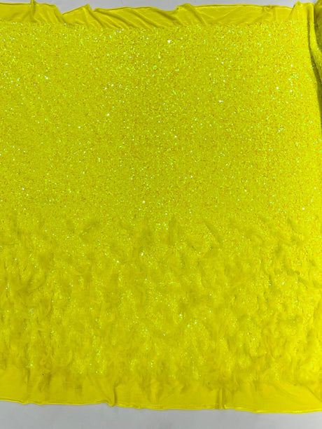 Feather Sequin Velvet Fabric - Feather And Sequin Design, 54" Width (1 Yard)
