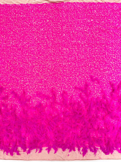 Feather Sequin Velvet Fabric - Feather And Sequin Design, 54" Width (1 Yard)
