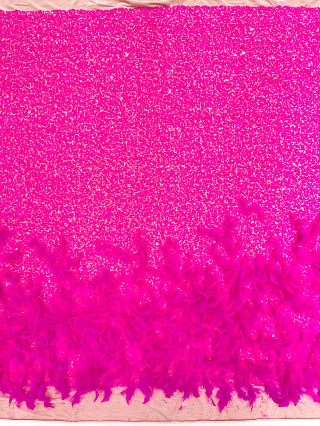 Feather Sequin Velvet Fabric - Feather And Sequin Design, 54" Width (1 Yard)