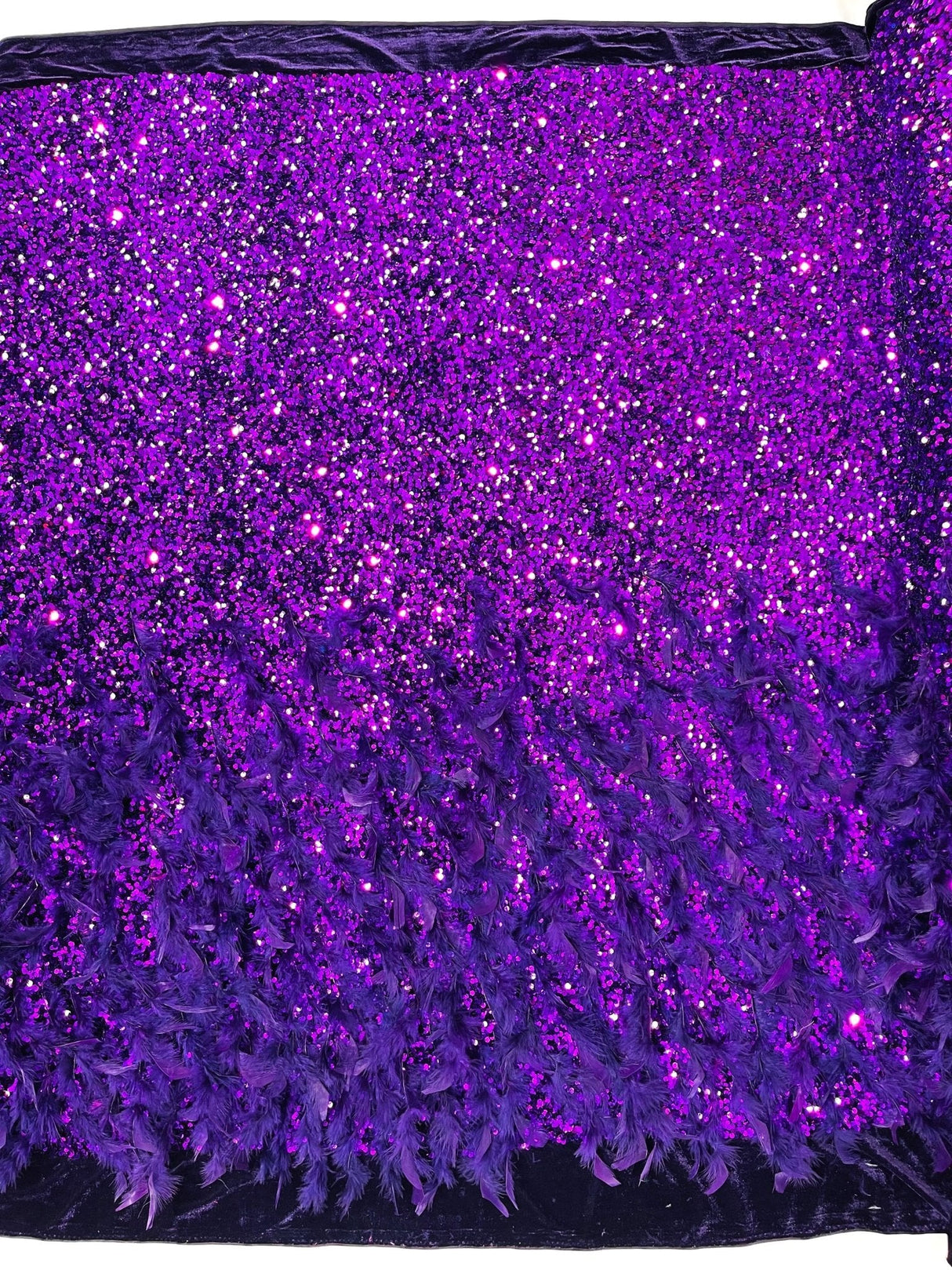 Feather Sequin Velvet Fabric - Feather And Sequin Design, 54" Width (1 Yard)