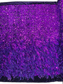Feather Sequin Velvet Fabric - Feather And Sequin Design, 54" Width (1 Yard)