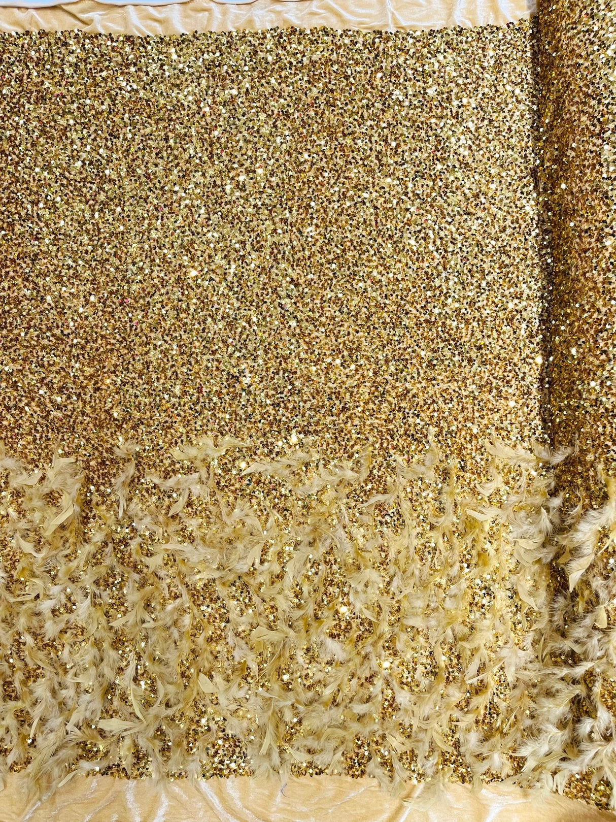 Feather Sequin Velvet Fabric - Feather And Sequin Design, 54" Width (1 Yard)