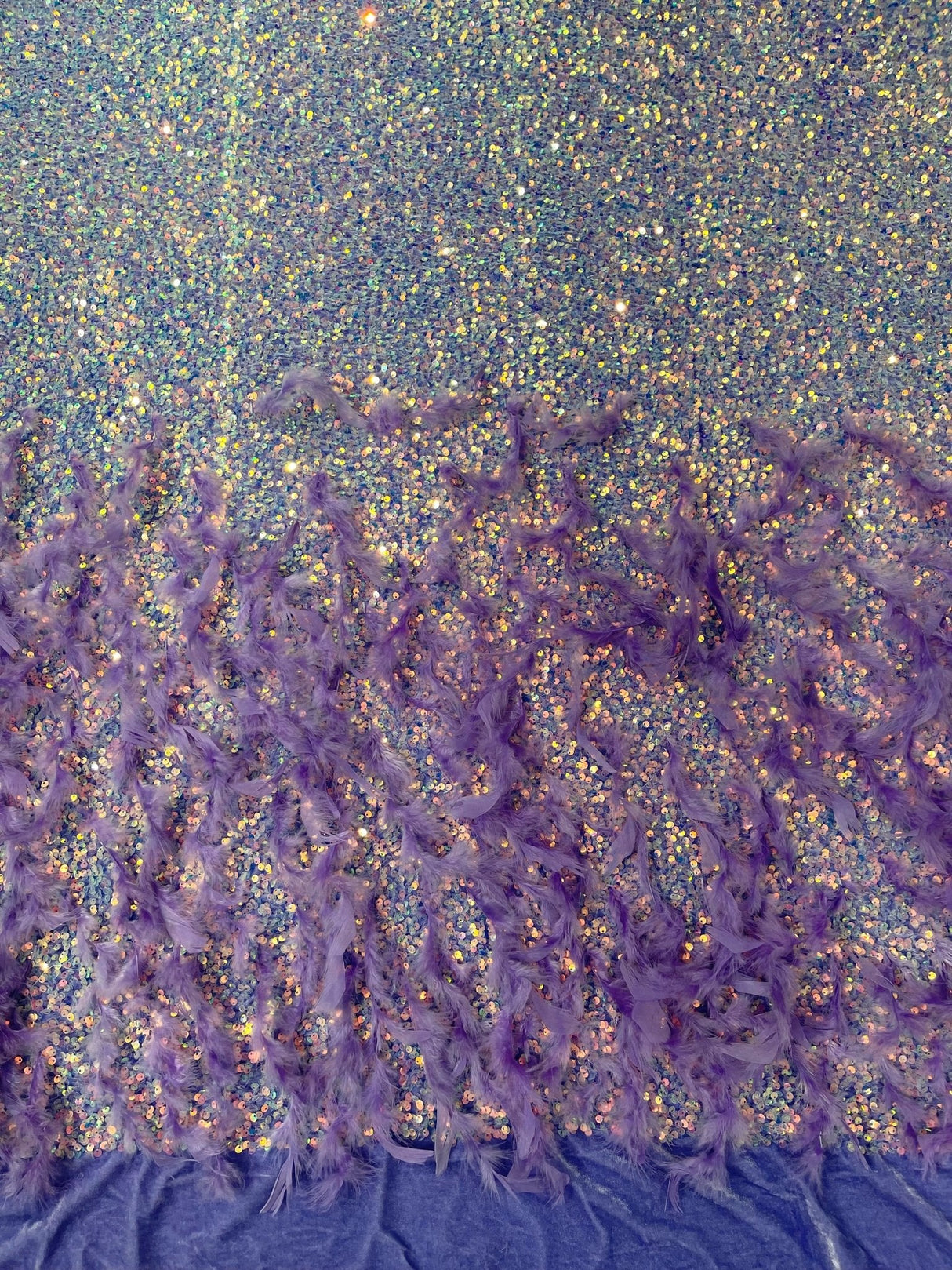 Feather Sequin Velvet Fabric - Feather And Sequin Design, 54" Width (1 Yard)